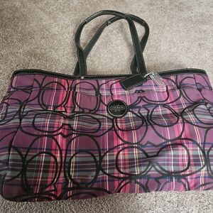 Coach Purple Plaid Women's Tote Bag